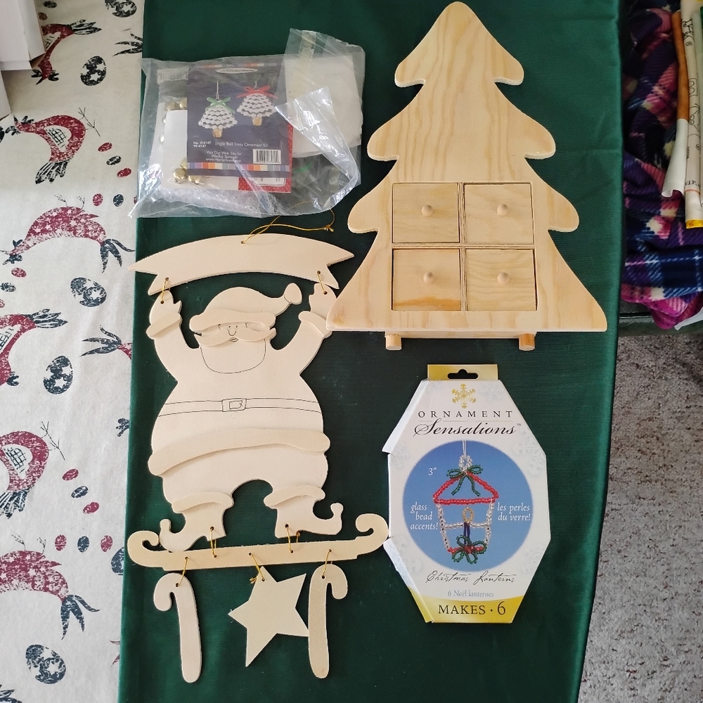Wooden Christmas Tree and Santa Decor Set